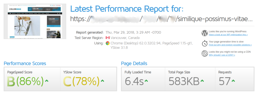 GTMetrix test result after we made the optimization of the WordPress website