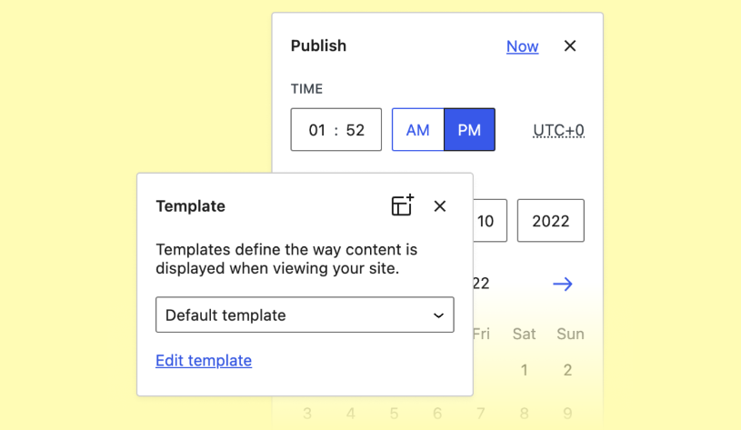 View and manage posts and page settings with visual enhancements and template selection and submission tools.