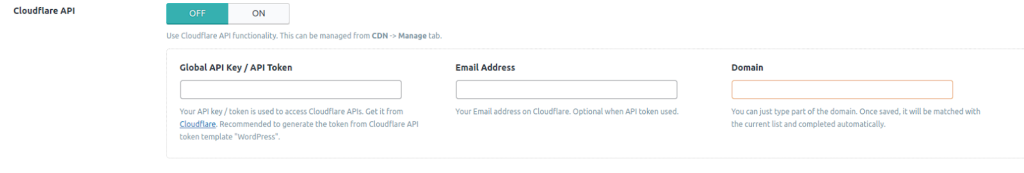 We also recommend that you complete the options for CloudFlare if you use it. This way you can also partially control its cache. These options can be found on the CDN settings tab.