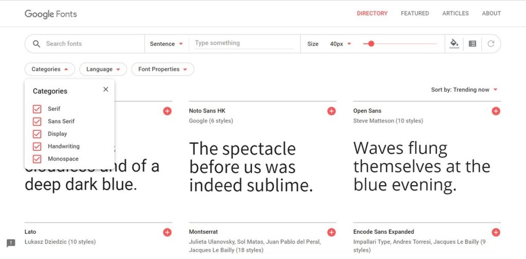 Google Fonts by Categories