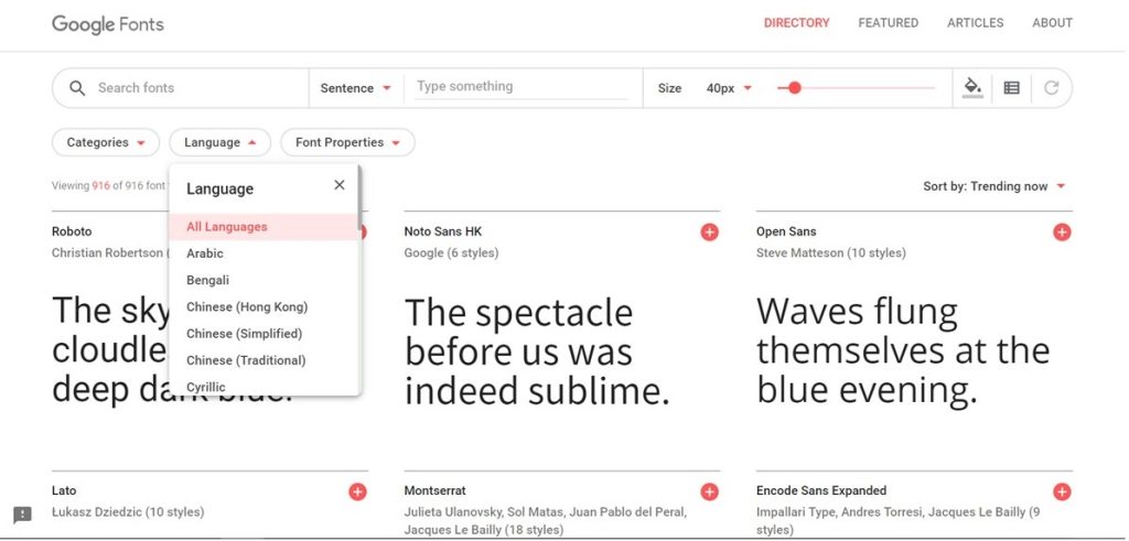 Google Fonts by Language