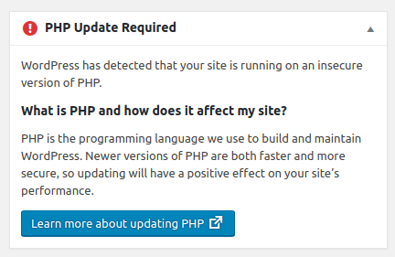 WordPress 5.1 Betty - PHP Update required