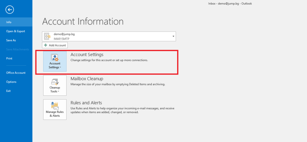 1.Open Microsoft Outlook  2. To add an email in Outlook, go to:    "Account Settings" → On the "Email" tab, select the "New" option