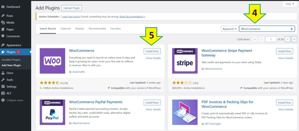 how to install WooCommerce - steps 4 to 5