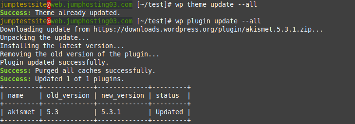 to update themes and plugins with the wp theme update --all and wp plugin update --all commands.